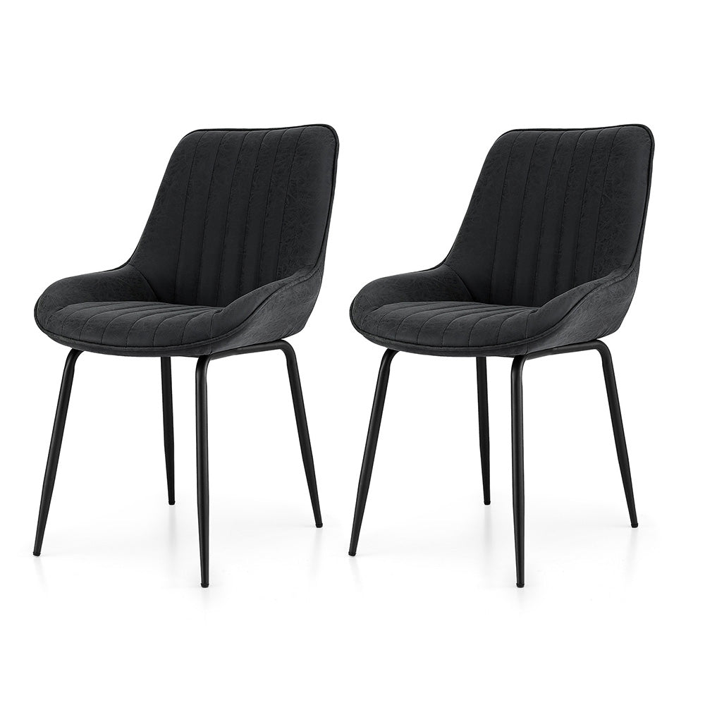 Set of 2 Retro Dining Chairs - Leather Black
