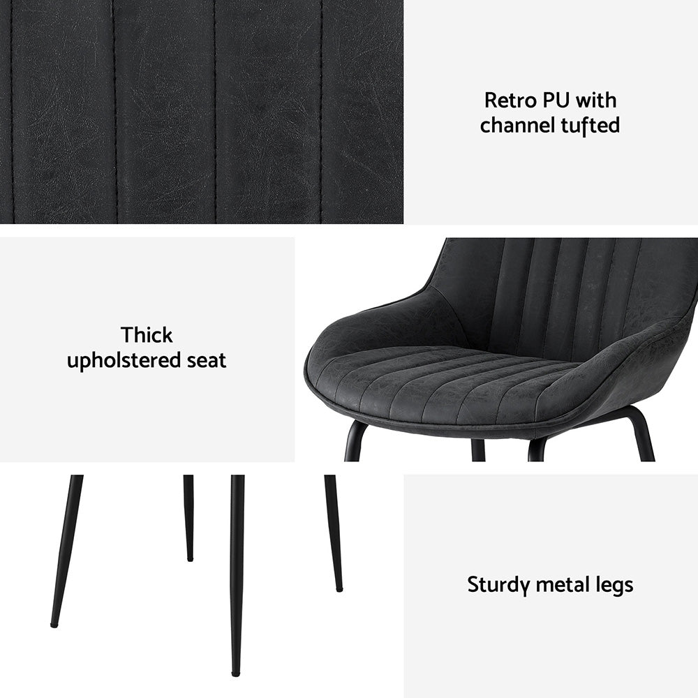 Set of 2 Retro Dining Chairs - Leather Black