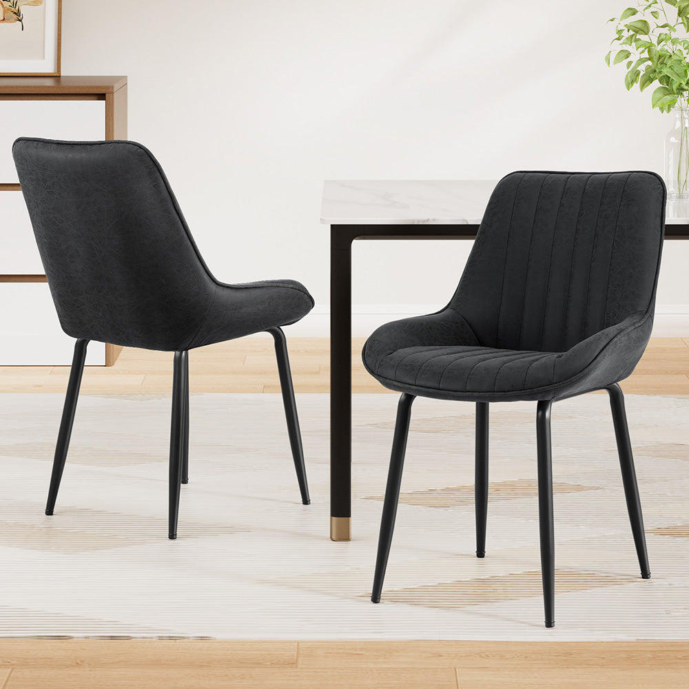 Set of 2 Retro Dining Chairs - Leather Black