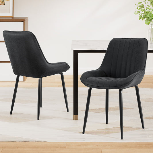 Set of 2 Retro Dining Chairs - Leather Black