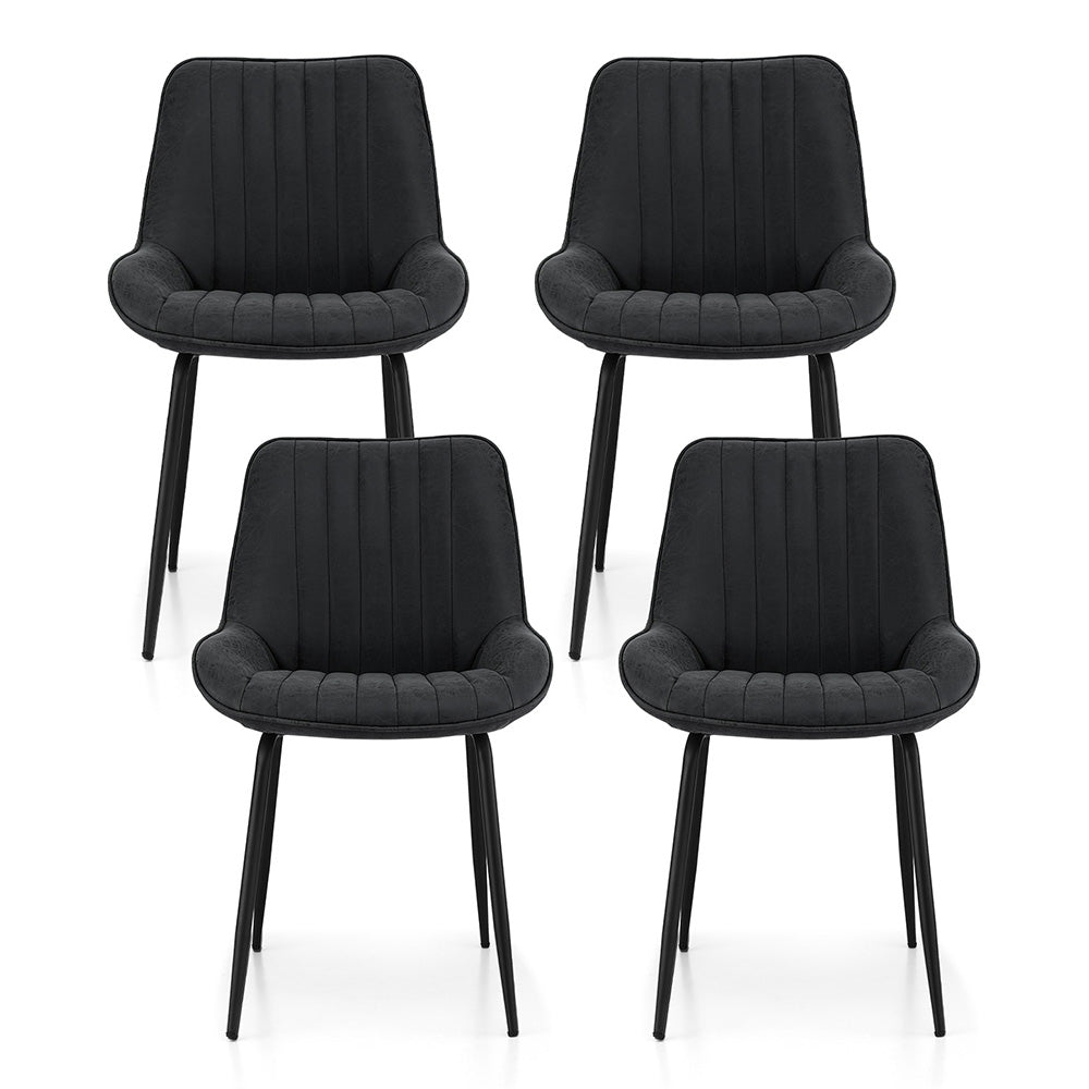 Set of 4 Retro Dining Chairs - Leather Black