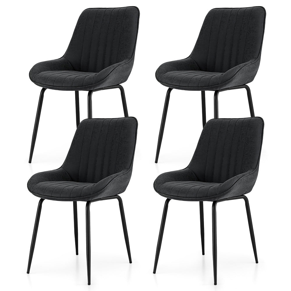 Set of 4 Retro Dining Chairs - Leather Black