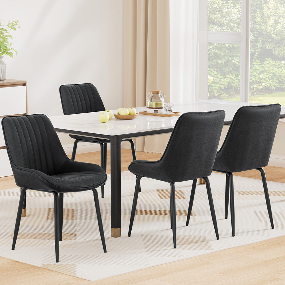Set of 4 Retro Dining Chairs - Leather Black