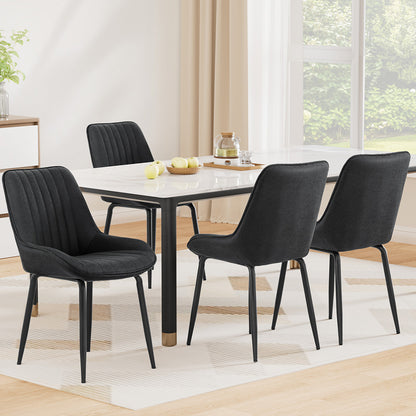 Set of 4 Retro Dining Chairs - Leather Black