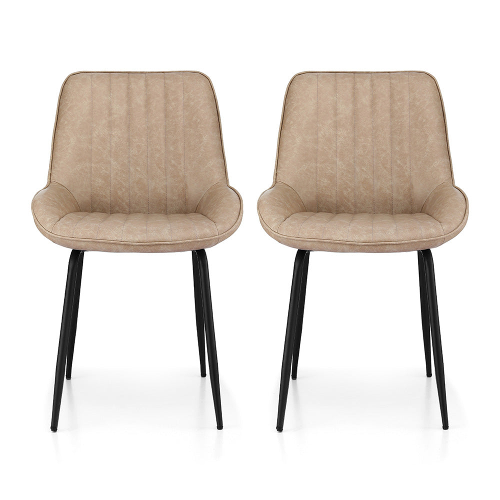Set of 2 Retro Dining Chairs - Leather Khaki