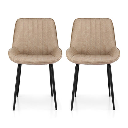 Set of 2 Retro Dining Chairs - Leather Khaki
