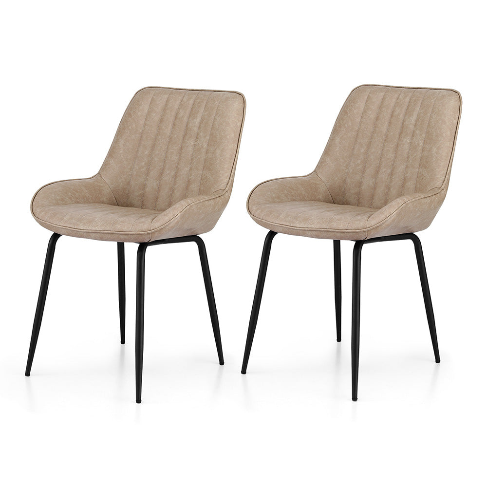 Set of 2 Retro Dining Chairs - Leather Khaki