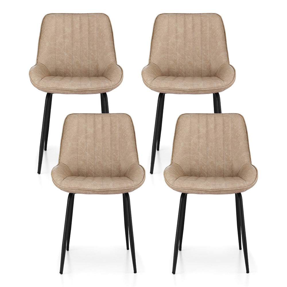 Set of 4 Retro Dining Chairs - Leather Khaki