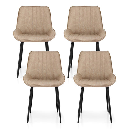 Set of 4 Retro Dining Chairs - Leather Khaki