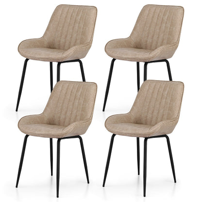 Set of 4 Retro Dining Chairs - Leather Khaki