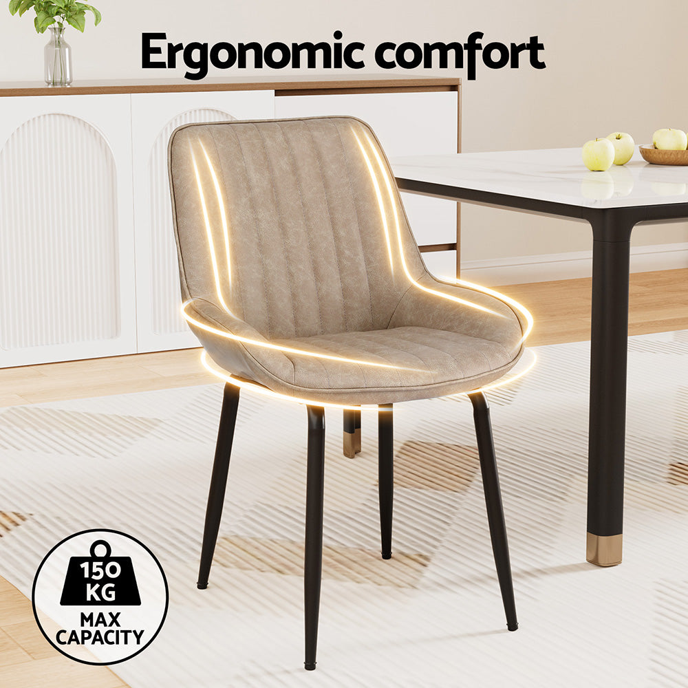 Set of 4 Retro Dining Chairs - Leather Khaki