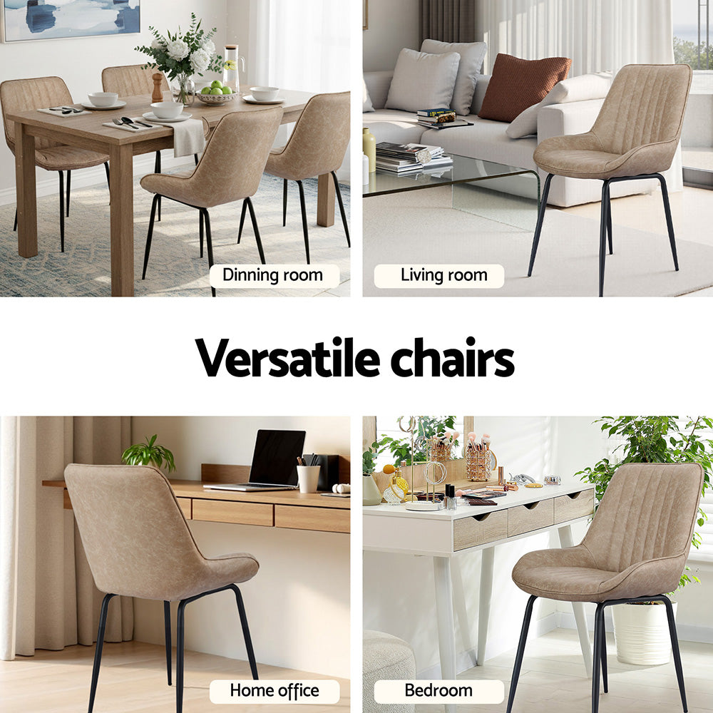 Set of 4 Retro Dining Chairs - Leather Khaki