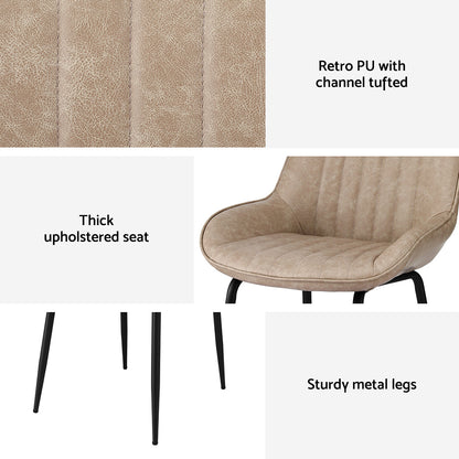 Set of 4 Retro Dining Chairs - Leather Khaki