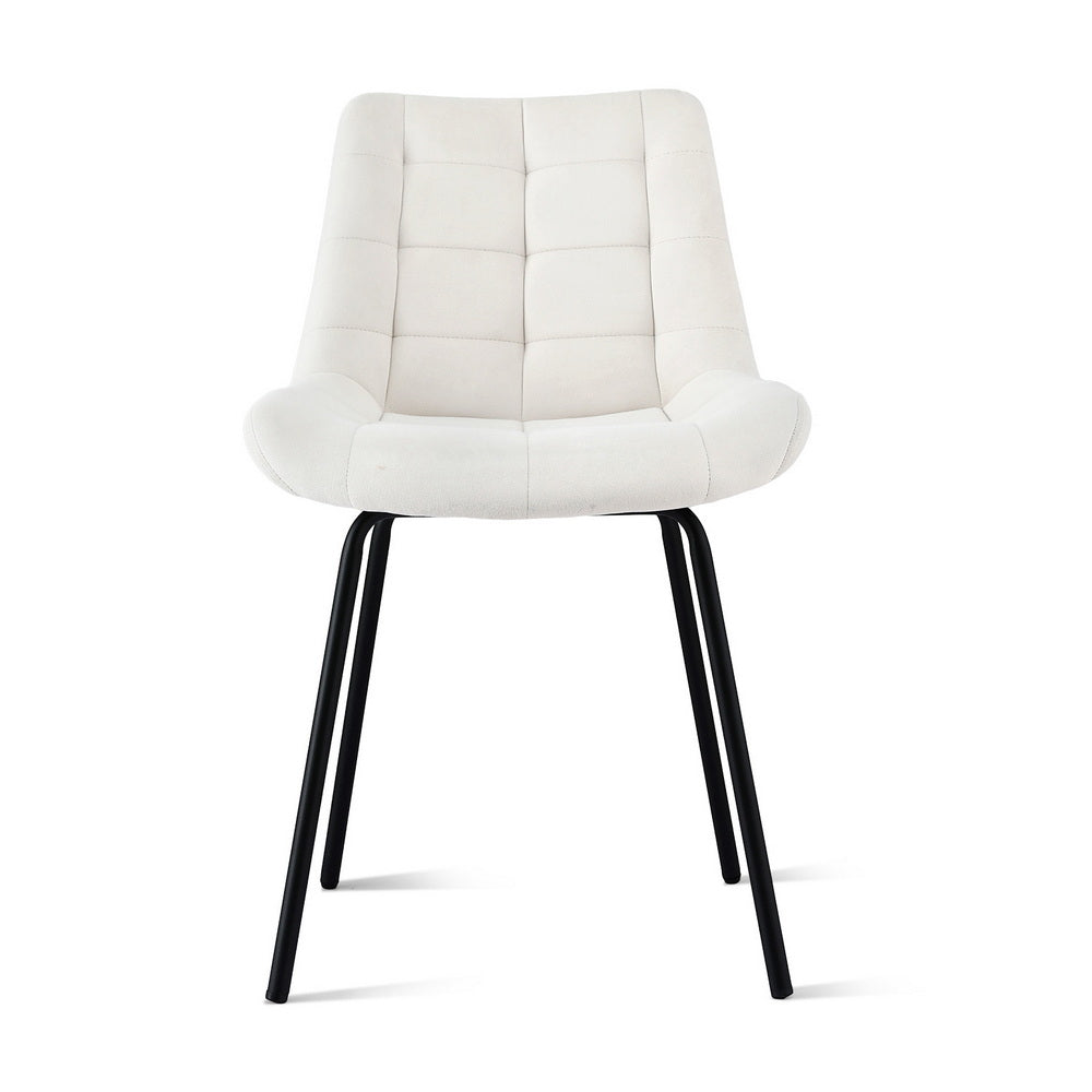 Set of 2 Velvet Tufted Dining Chairs - Beige