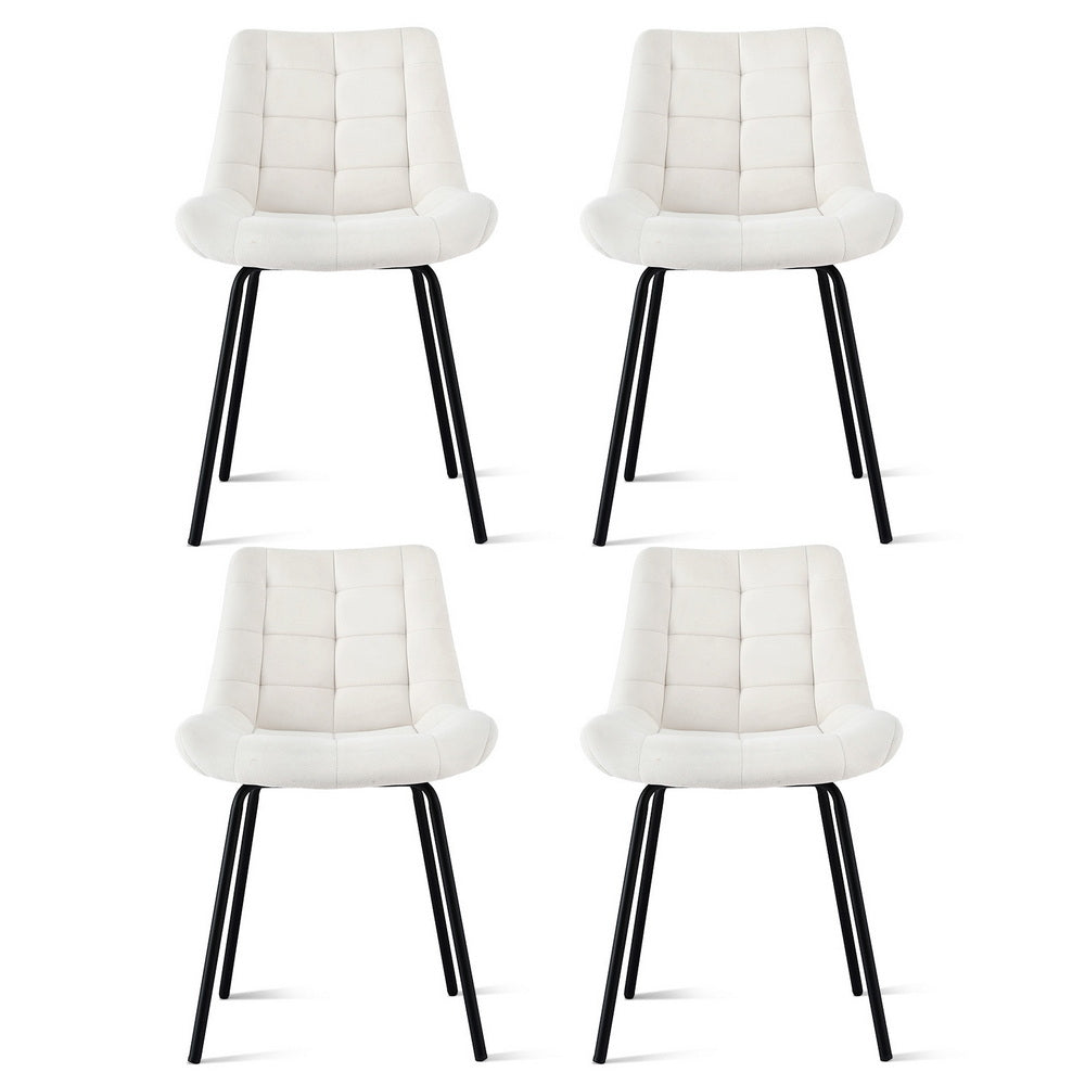 Set of 4 Velvet Tufted Dining Chairs - Beige
