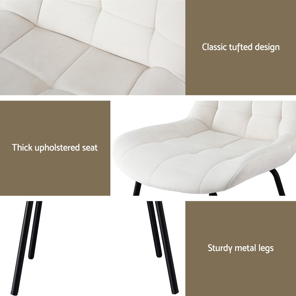 Set of 4 Velvet Tufted Dining Chairs - Beige