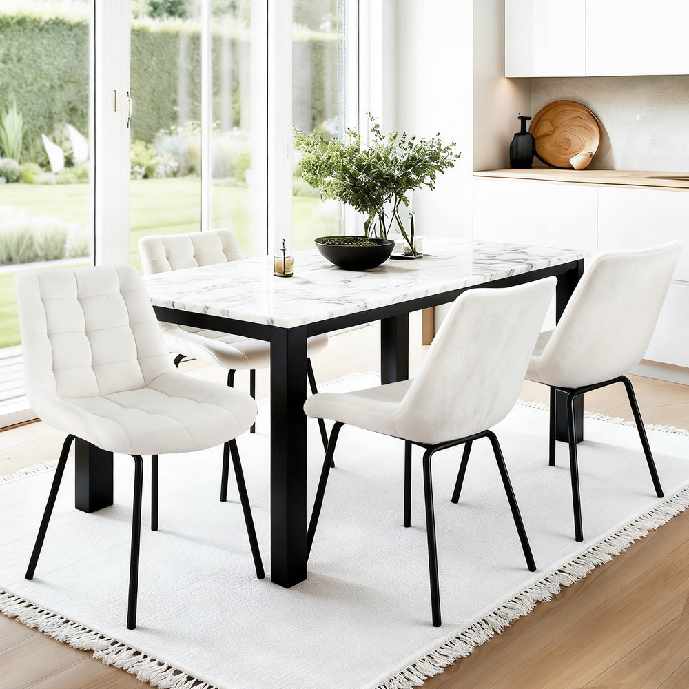 Set of 4 Velvet Tufted Dining Chairs - Beige