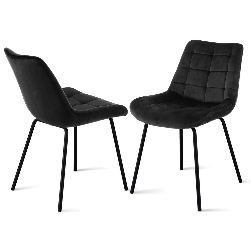 Set of 2 Velvet Tufted Dining Chairs - Black