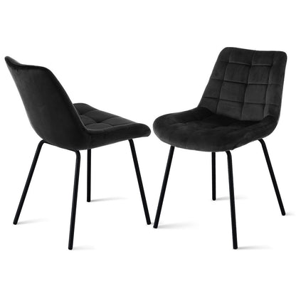 Set of 2 Velvet Tufted Dining Chairs - Black