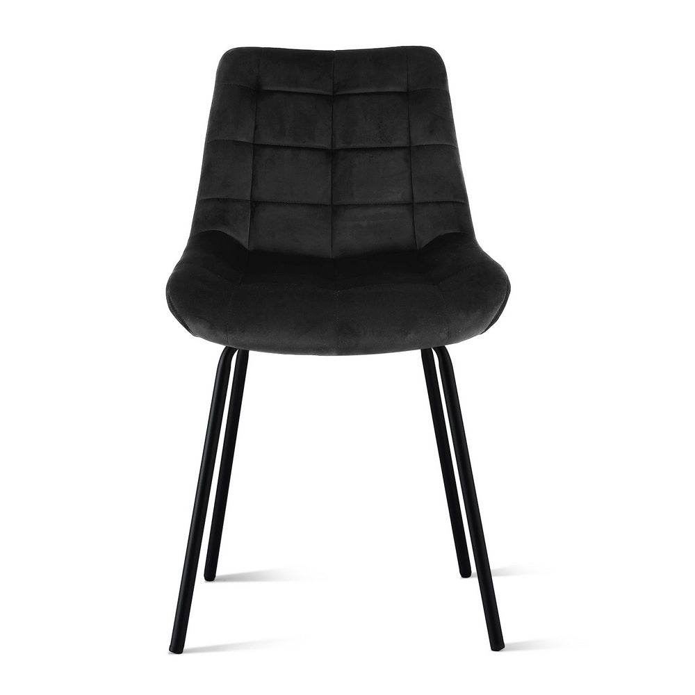 Set of 2 Velvet Tufted Dining Chairs - Black