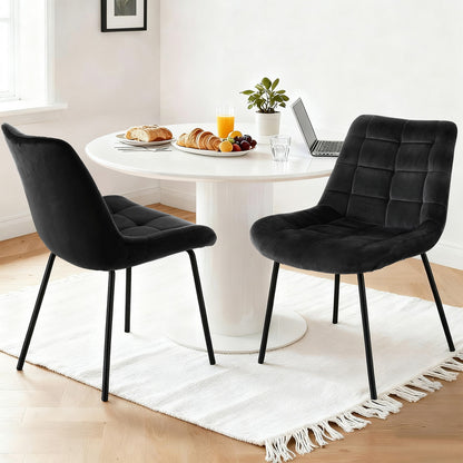 Set of 2 Velvet Tufted Dining Chairs - Black