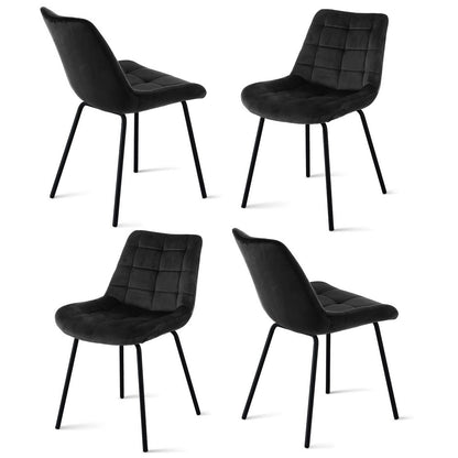 Set of 4 Velvet Tufted Dining Chairs - Black