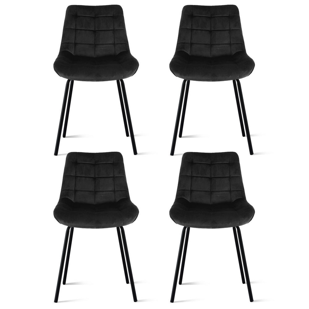Set of 4 Velvet Tufted Dining Chairs - Black