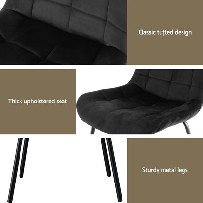 Set of 4 Velvet Tufted Dining Chairs - Black