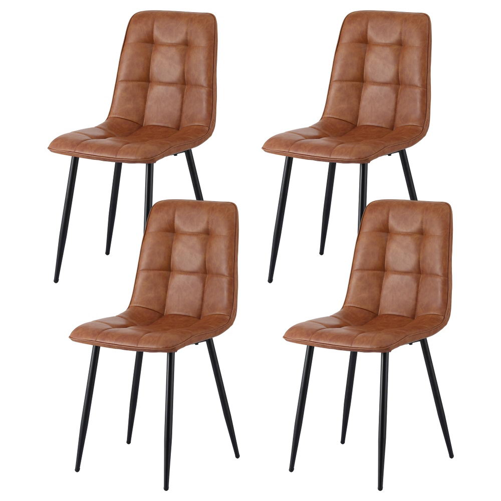 Set of 4 Retro Dining Chairs - Leather Brown