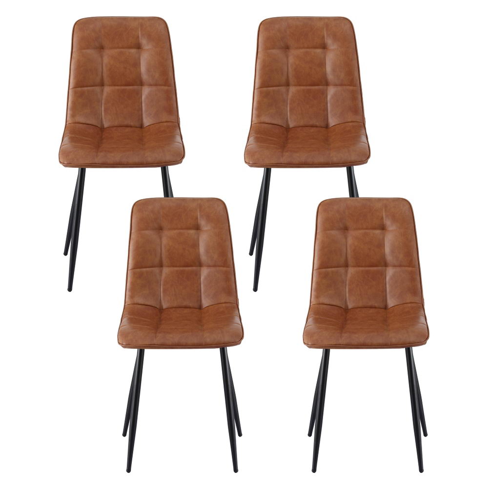 Set of 4 Retro Dining Chairs - Leather Brown