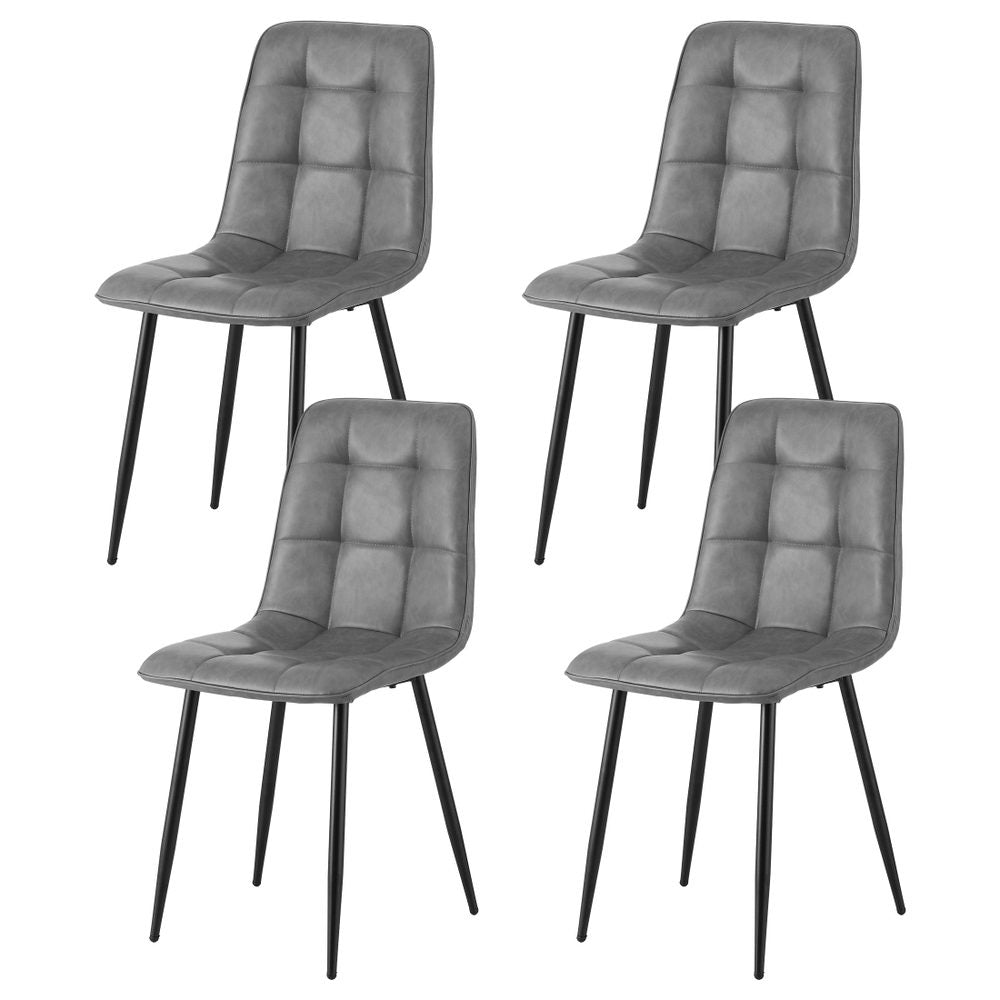 Set of 4 Retro Dining Chairs - Leather Grey