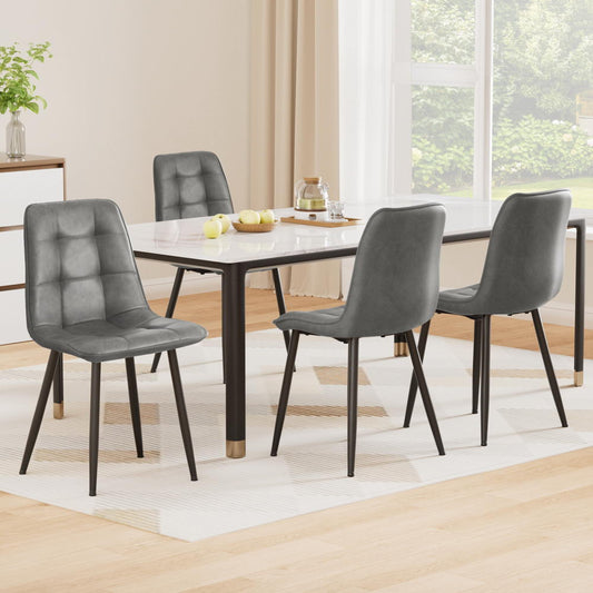Set of 4 Retro Dining Chairs - Leather Grey