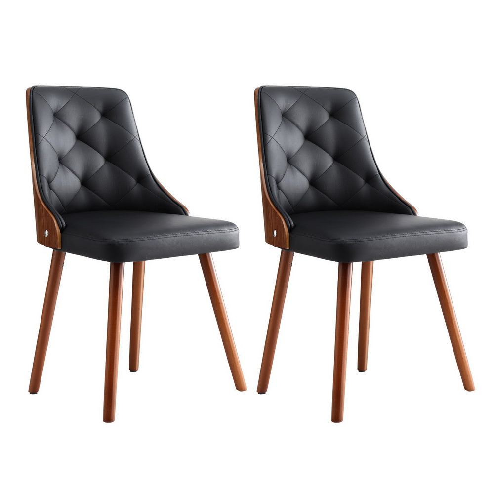 Set of 2 Diamond-Tufted Dining Chairs - Black
