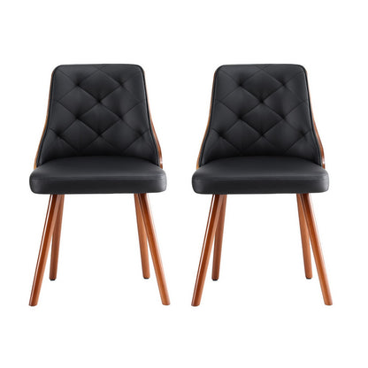 Set of 2 Diamond-Tufted Dining Chairs - Black