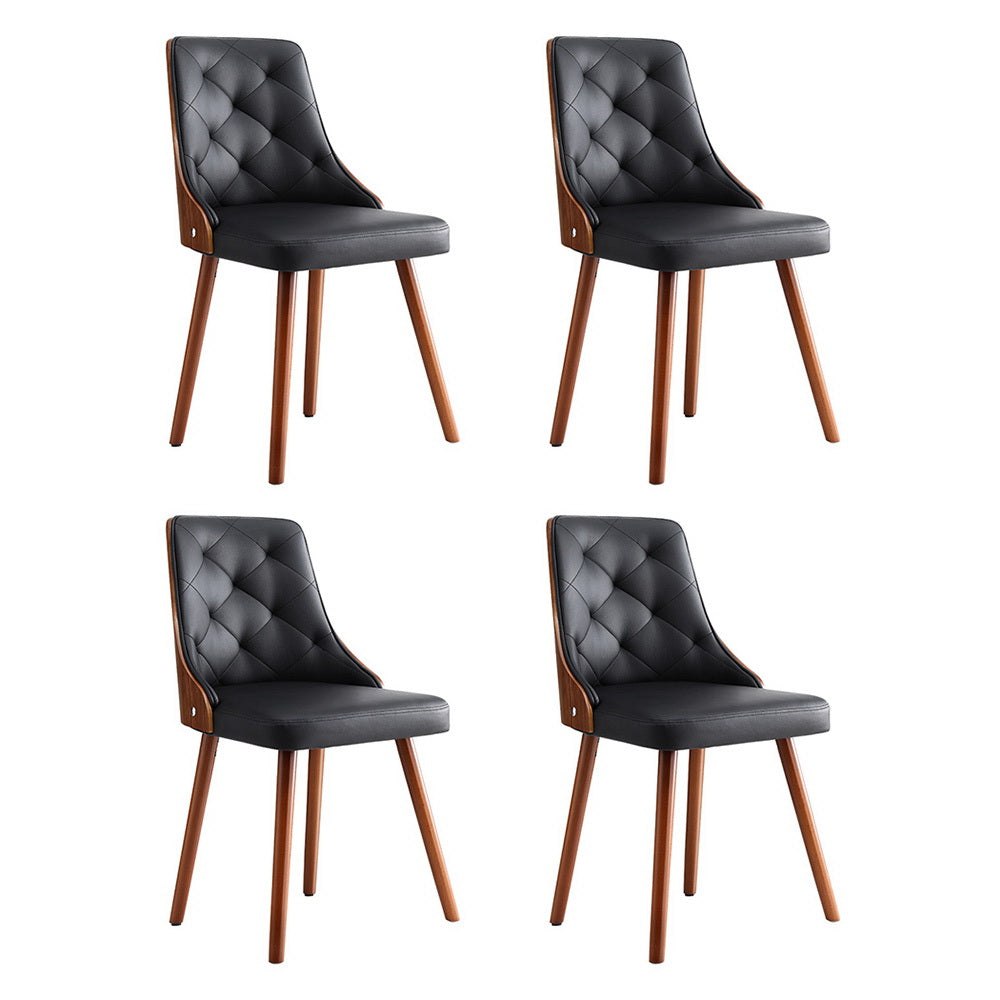 Set of 4 Diamond-Tufted Dining Chairs - Black