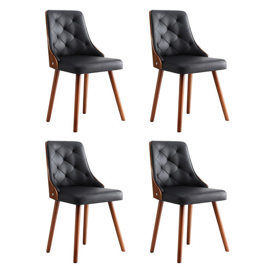 Set of 4 Diamond-Tufted Dining Chairs - Black