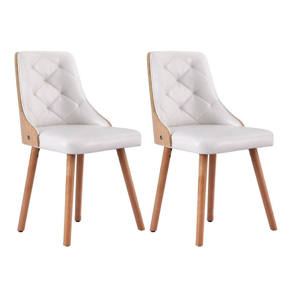 Set of 2 Diamond-Tufted Dining Chairs - White