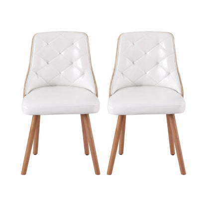 Set of 2 Diamond-Tufted Dining Chairs - White