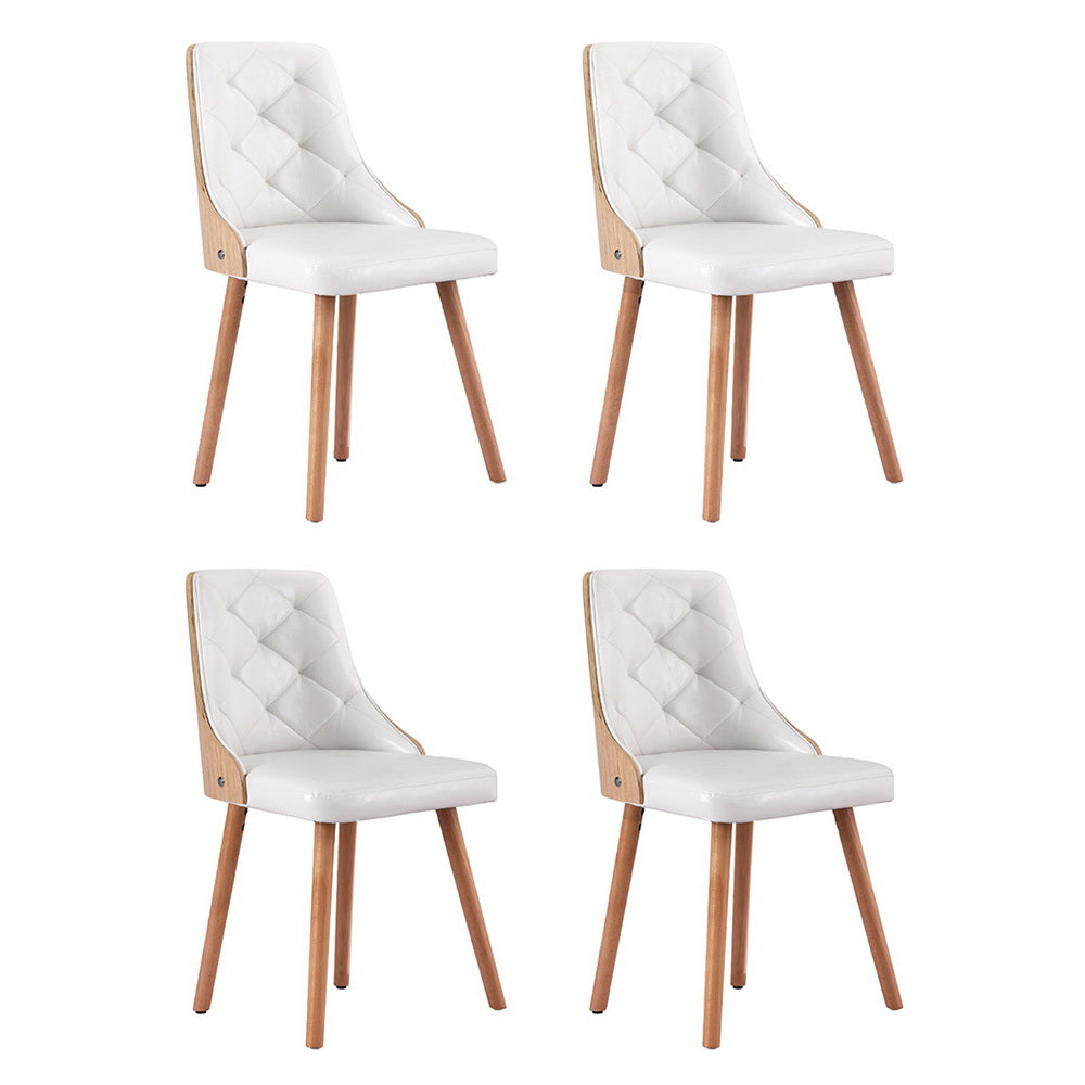 Set of 4 Diamond-Tufted Dining Chairs - White