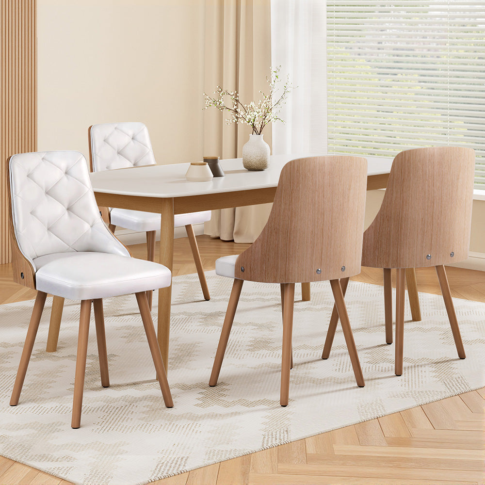 Set of 4 Diamond-Tufted Dining Chairs - White