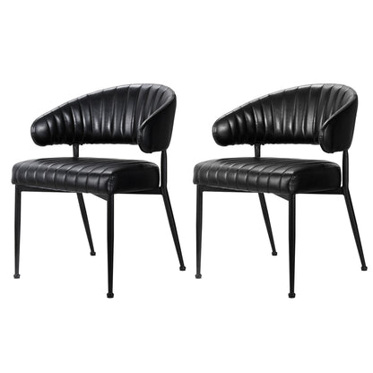 Set of 2 Yolanda Dining Chairs Leather Hollow Armchair - Black