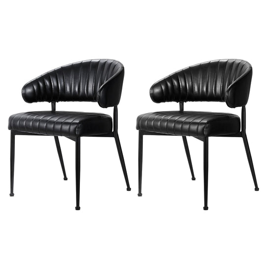 Set of 2 Yolanda Dining Chairs Leather Hollow Armchair - Black