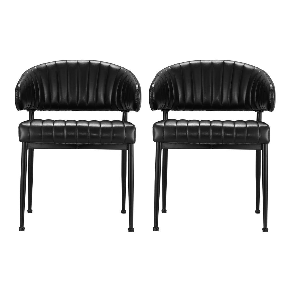 Set of 2 Yolanda Dining Chairs Leather Hollow Armchair - Black