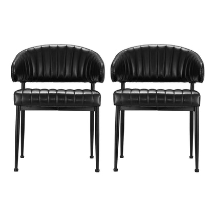 Set of 2 Yolanda Dining Chairs Leather Hollow Armchair - Black