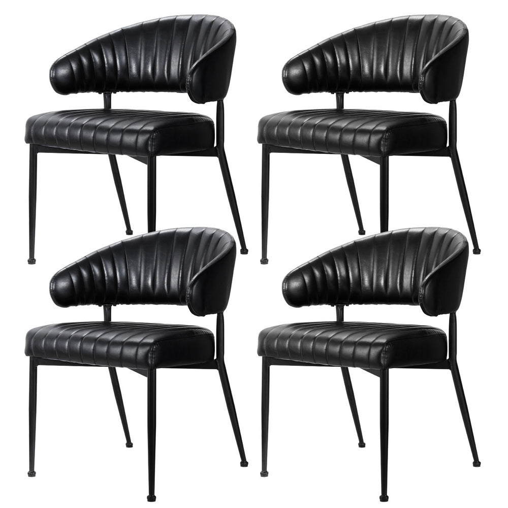 Set of 4 Yolanda Dining Chairs Leather Hollow Armchair - Black