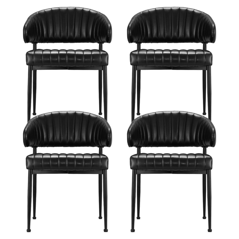 Set of 4 Yolanda Dining Chairs Leather Hollow Armchair - Black