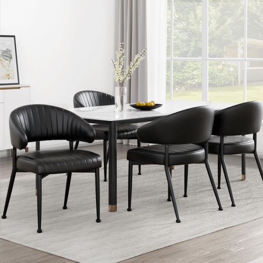 Set of 4 Yolanda Dining Chairs Leather Hollow Armchair - Black