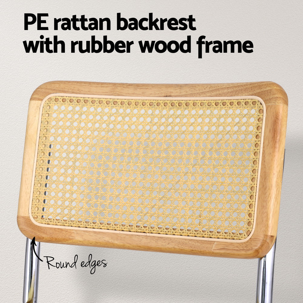 Set of 2 Felix Dining Chairs Velvet Rattan Cantilever - Yellow