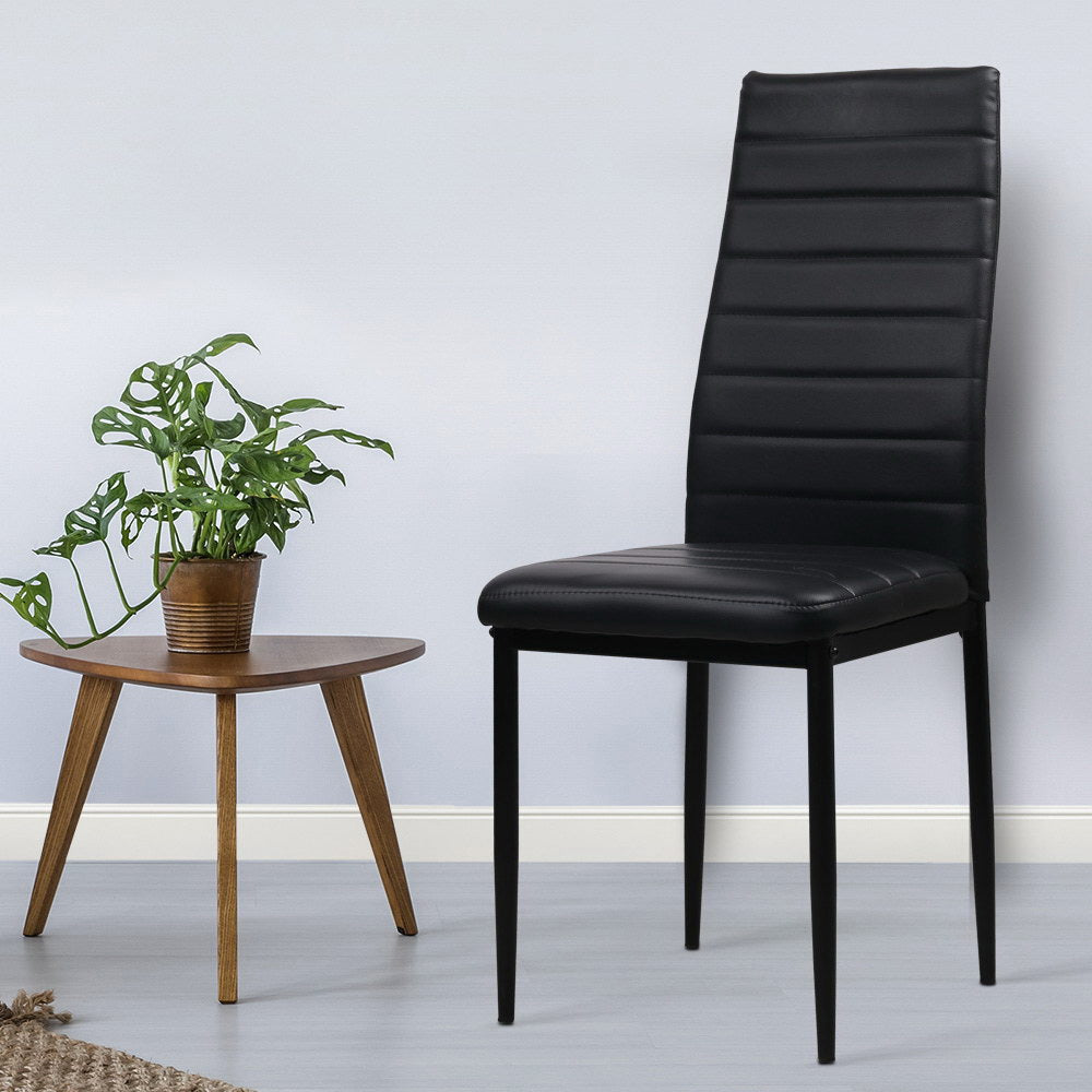 Set of 4 Channel Tufted Dining Chairs - Leather Black