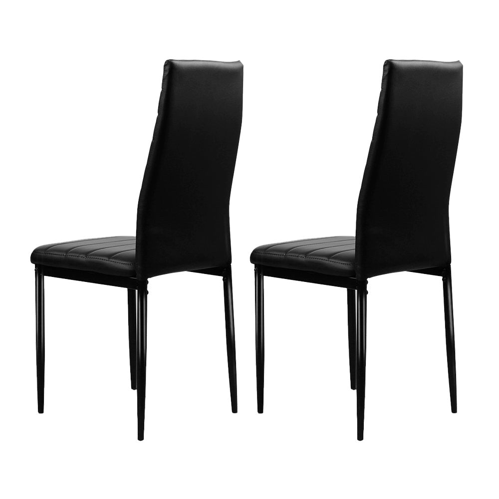 Set of 4 Channel Tufted Dining Chairs - Leather Black